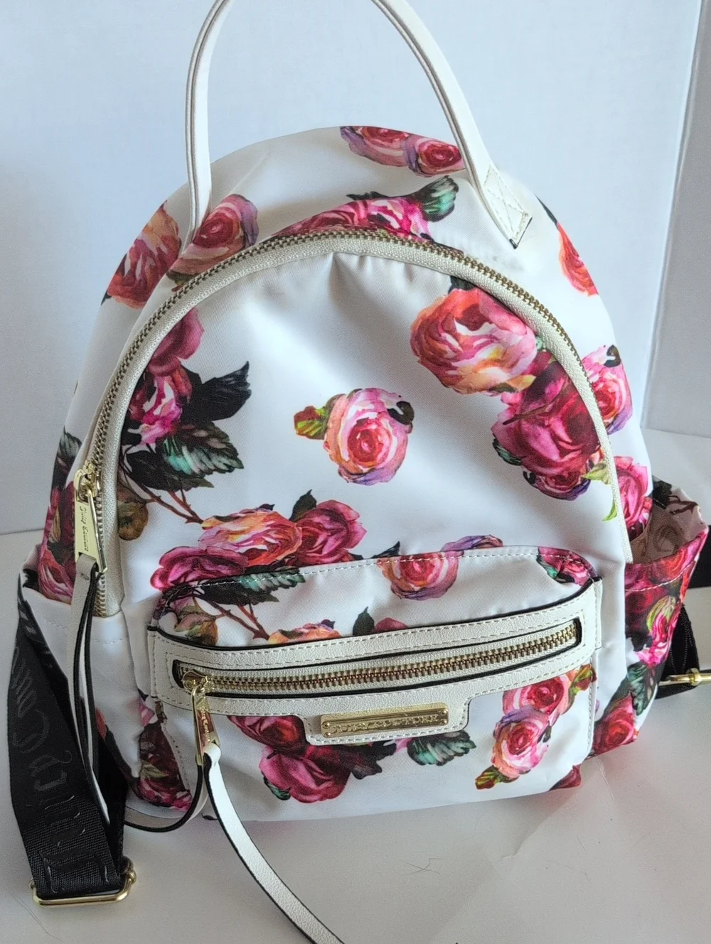 Juicy Couture Floral Mini Backpack - White with Pink Rose Print